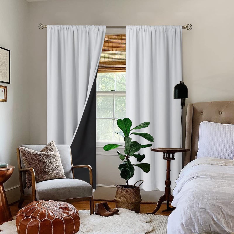 BGment Thermal Insulated 100% Blackout Curtains for Bedroom with Black Liner, Double Layer Full Room Darkening Noise Reducing Rod Pocket Curtain (52 x 84 Inch, Greyish White, 2 Panels) - Image 2